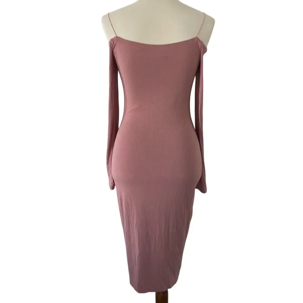 T by Alexander Wang Pink Long Sleeve Cut out Off the Shoulder Dress size Medium - Picture 5 of 7